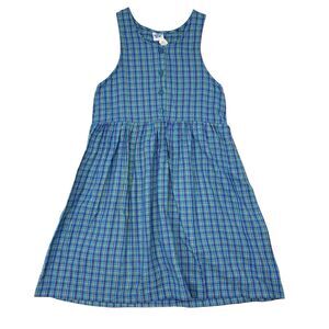 Vintage The Rugged Bear Dress Size Medium Blue Plaid A Line Sleeveless Cottage
